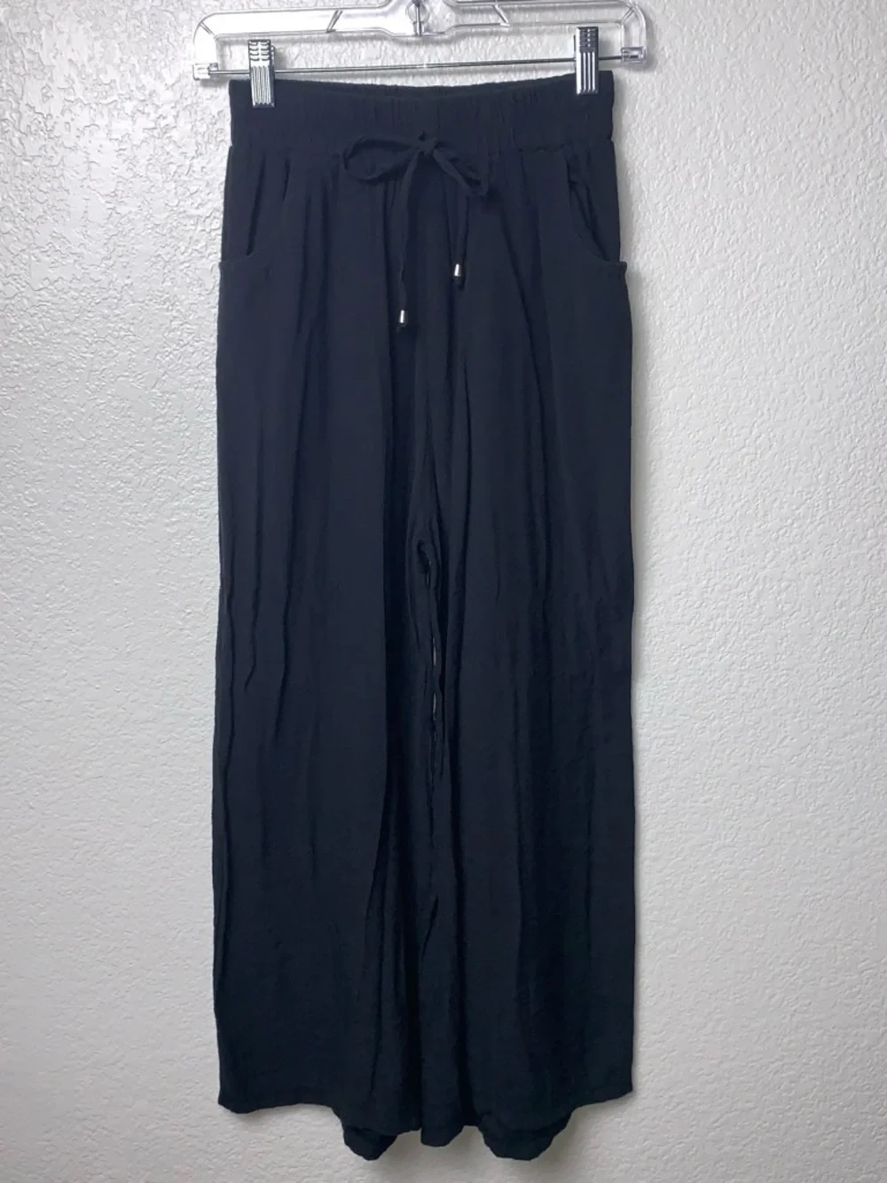 Black Wide Leg Palazzo Lounge Boho Pants Drawstring Size S/M